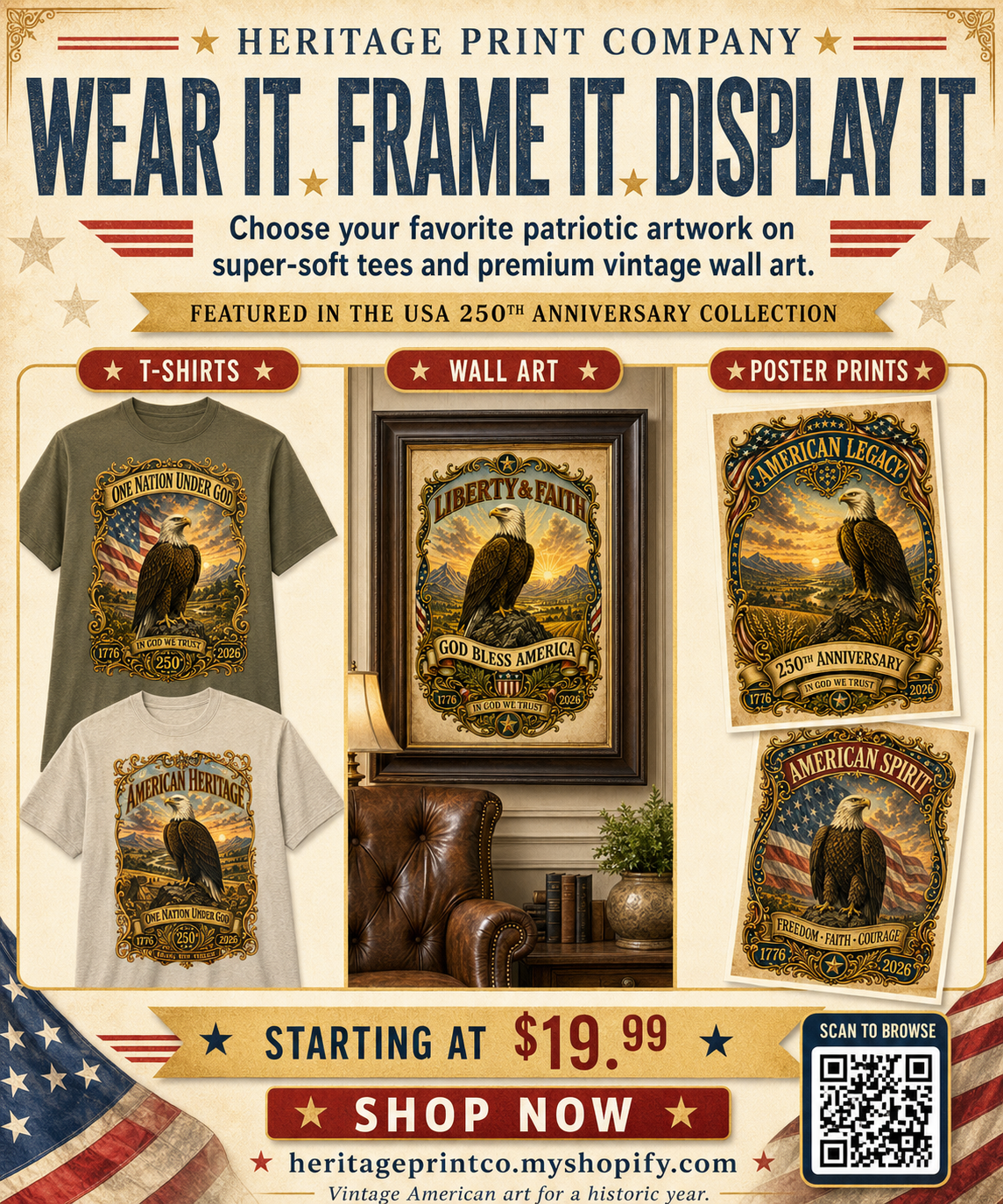 Patriotic vintage art collection showcase